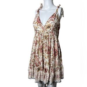 Indikah Floral Criss Cross Knee length Dress Cream & Pink Size Medium